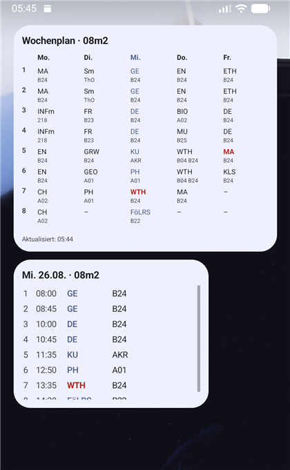 Wochen- und Tages-Widget auf dem Startbildschirm